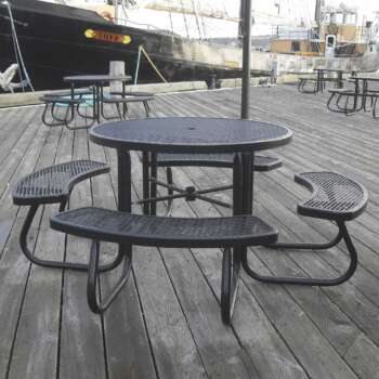 Paris 46in Round Metal Picnic Table with Built in Umbrella Support