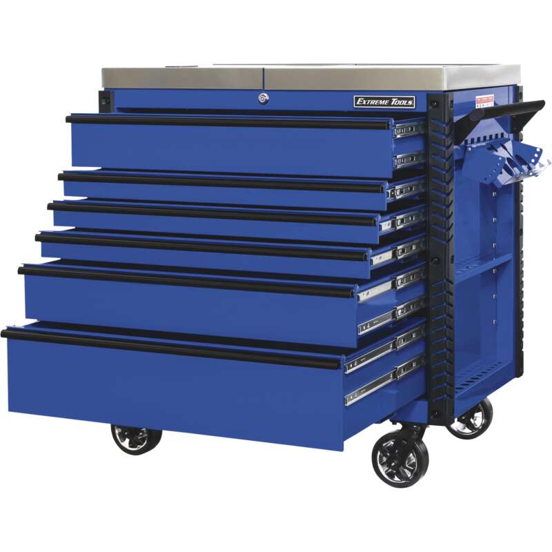 Extreme Tools EX Professional Series 41in 6 Drawer Stainless Steel Sliding Top Tool Cart 41 75inW x 25 75inD x 43 875inH