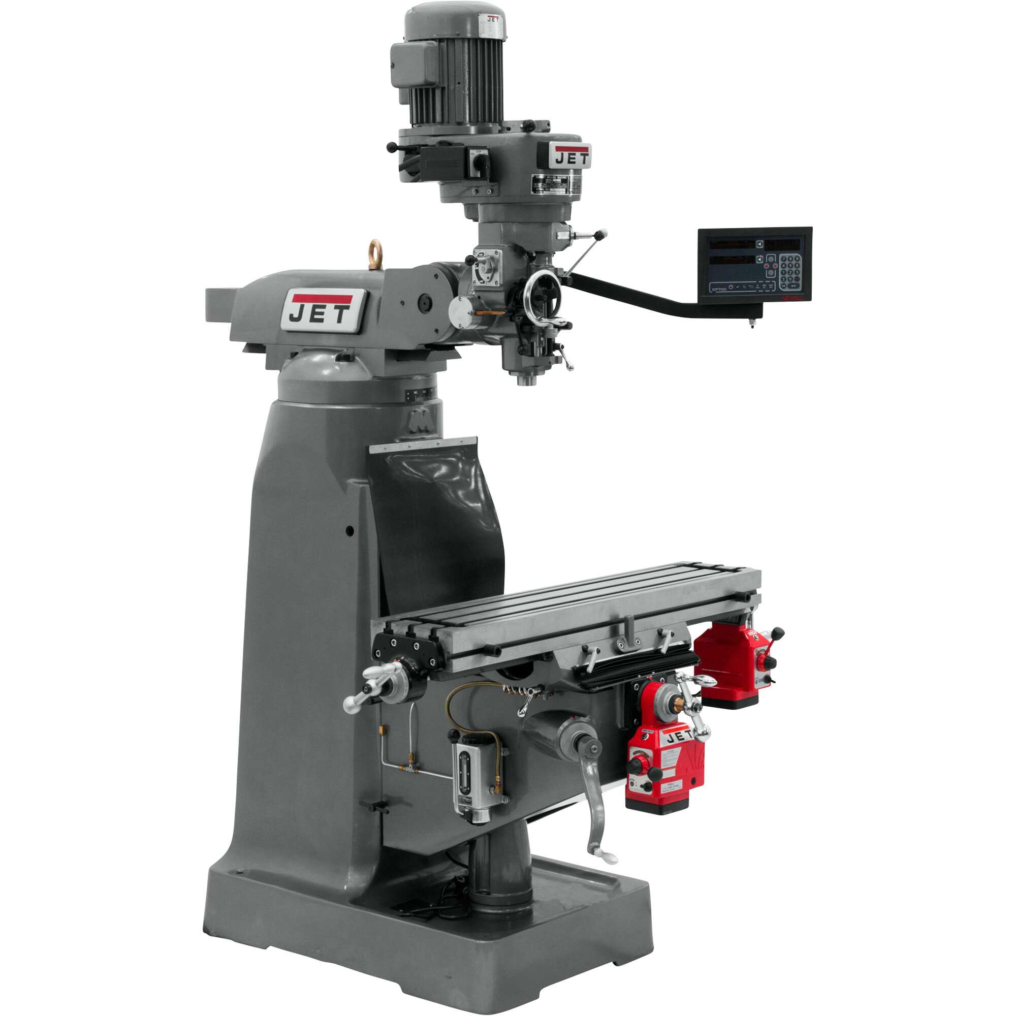 JET Milling Machine with Newall DP700 DRO and X and Y Axis Powerfeeds 9in x  42in 115 230 Volt Single Phase Primadian Tools