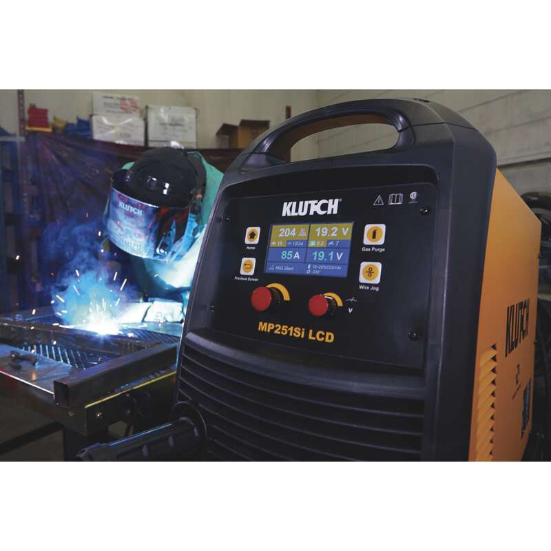 Klutch Inverter Powered Multi Process Welder with LCD MIG Torch and Lift Start TIG Torch Inverter MIG Flux Cored Stick and TIG 230V 15 250 Amp Output