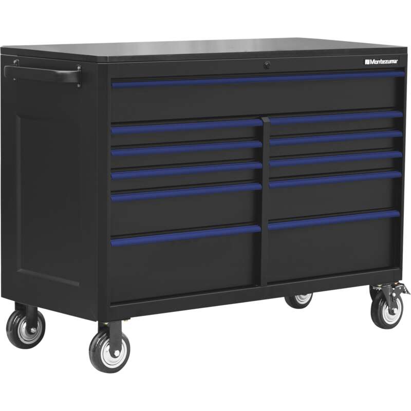 Montezuma 56in x 24in 11 Drawer Rolling Tool Cabinet 56inW x 24 5 8inD x 41 1 8inH Black