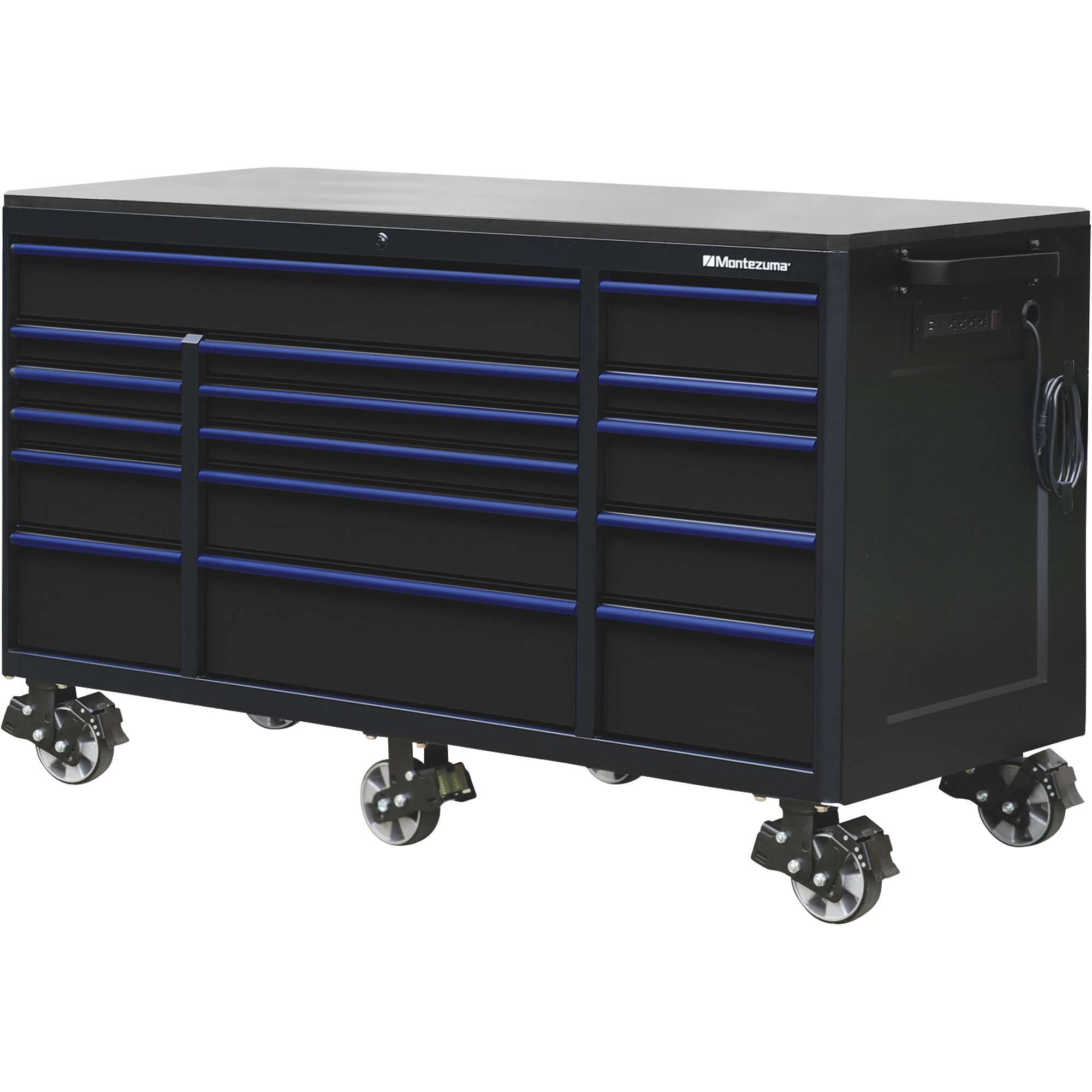 Montezuma 72in x 30in 16 Drawer Rolling Tool Cabinet 72 5 8inW x 29 78inD x 41 34inH Black