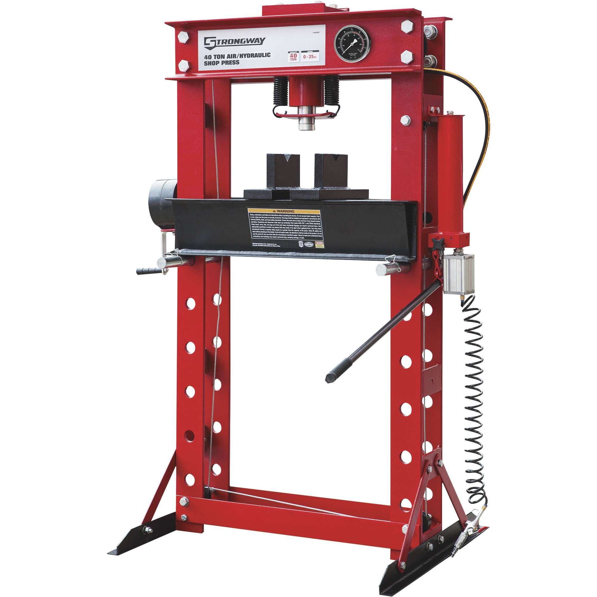 Strongway 40 Ton Pneumatic Shop Press with Gauge and Winch
